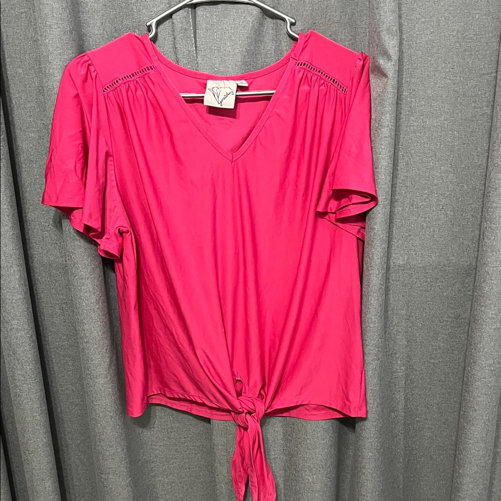 Chic Fuchsia V-Neck Tie-Front Blouse